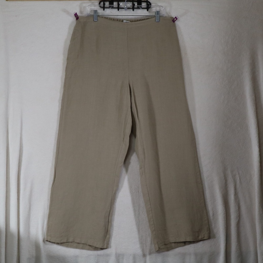 Vtg Click By Color Me Cotton Womens XL Beige Wide Leg Cropped Pull On Pants USA
